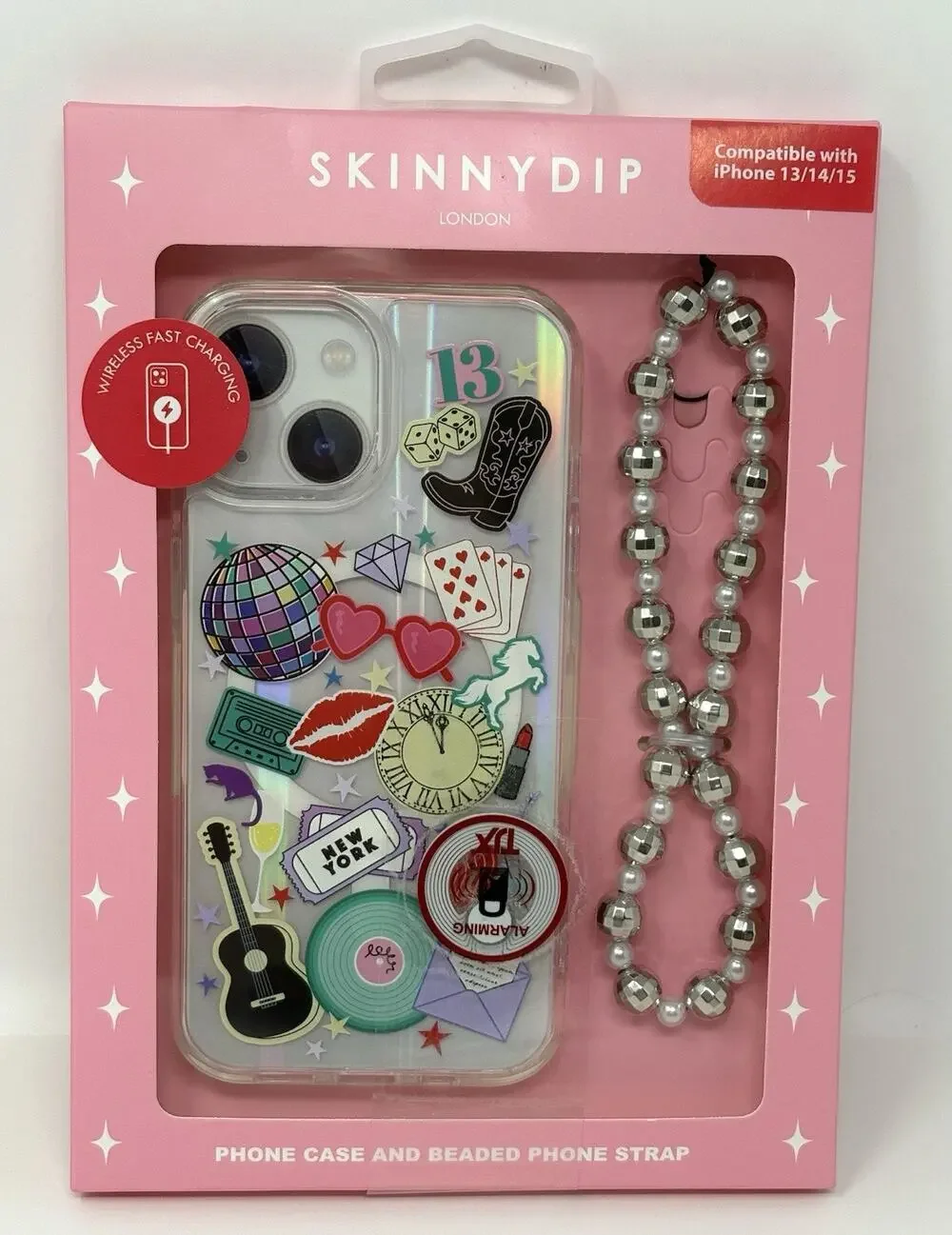 Skinnydip Disco Ball Guitar Cowgirl iPhone 13 / 14 / 15 New York Beaded Strap